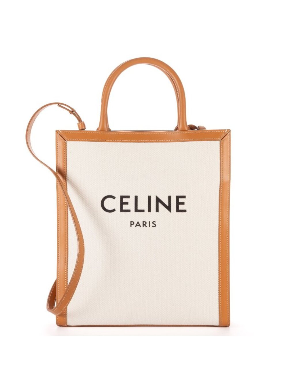 Celine Small Vertical Cabas Tote Bag White Tan Canvas